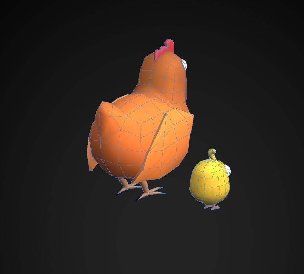 Hen and Chicken Stylized Low-poly 3D model_9