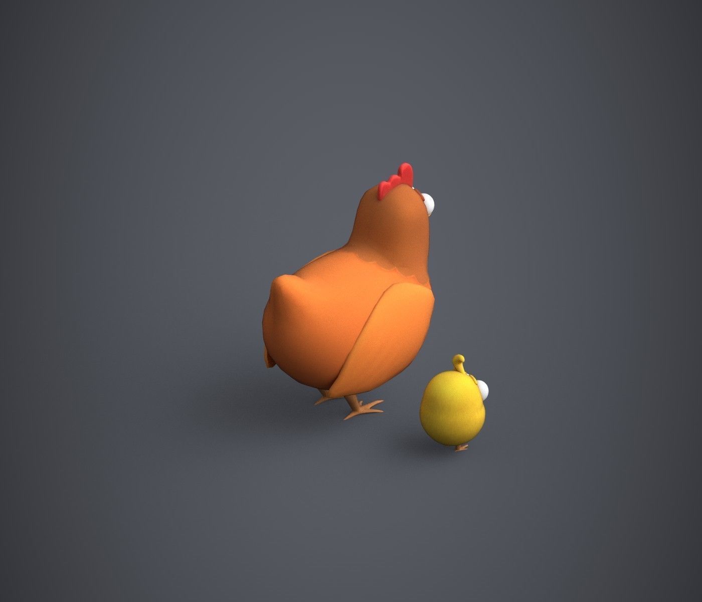Hen and Chicken Stylized Low-poly 3D model_5