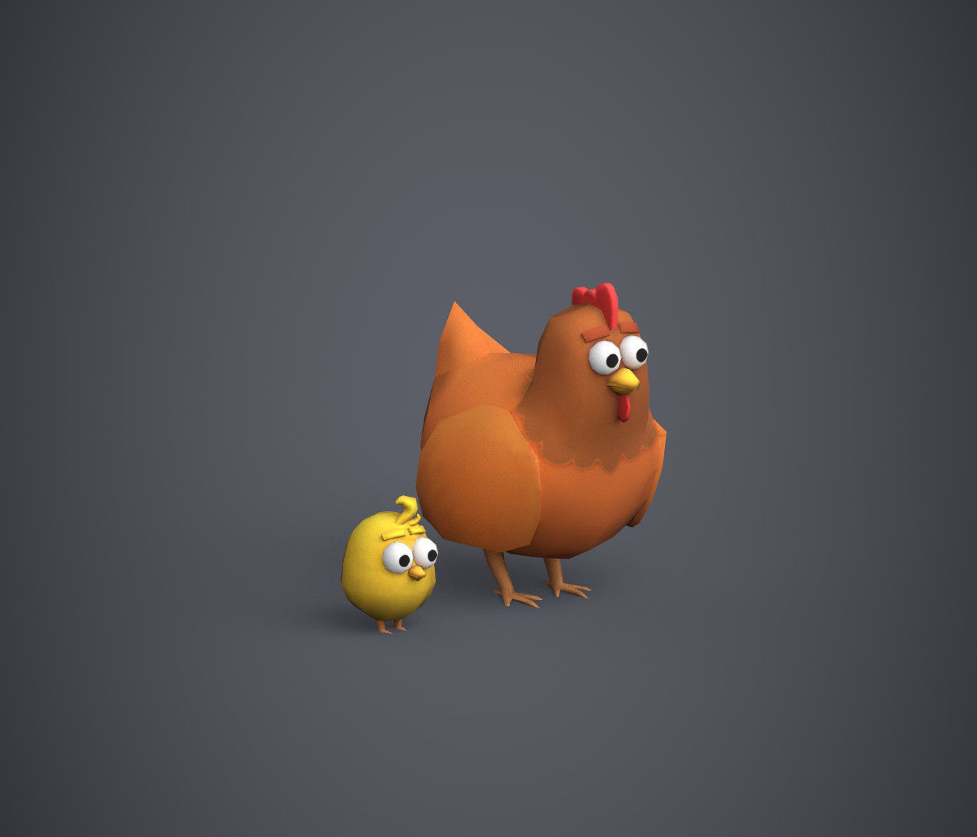 Hen and Chicken Stylized Low-poly 3D model_6