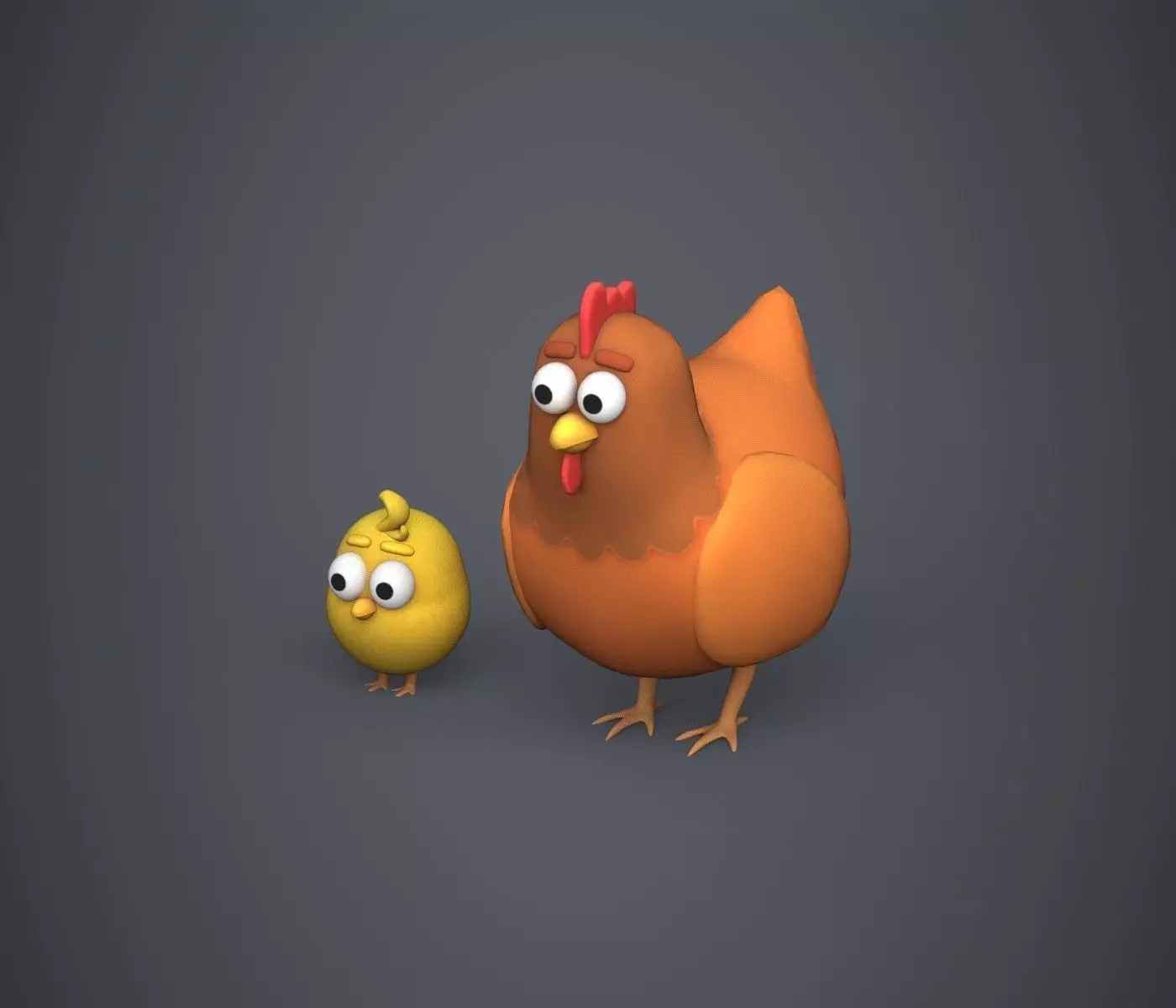 Hen and Chicken Stylized Low-poly 3D model_0