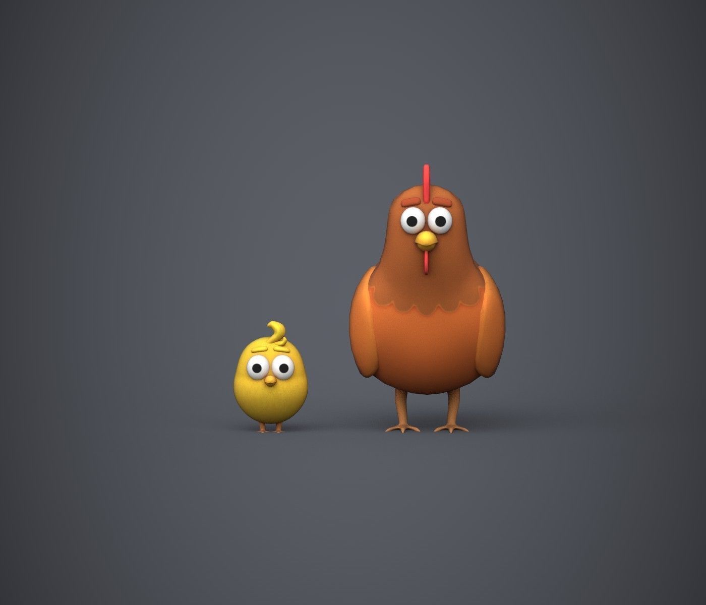 Hen and Chicken Stylized Low-poly 3D model_3