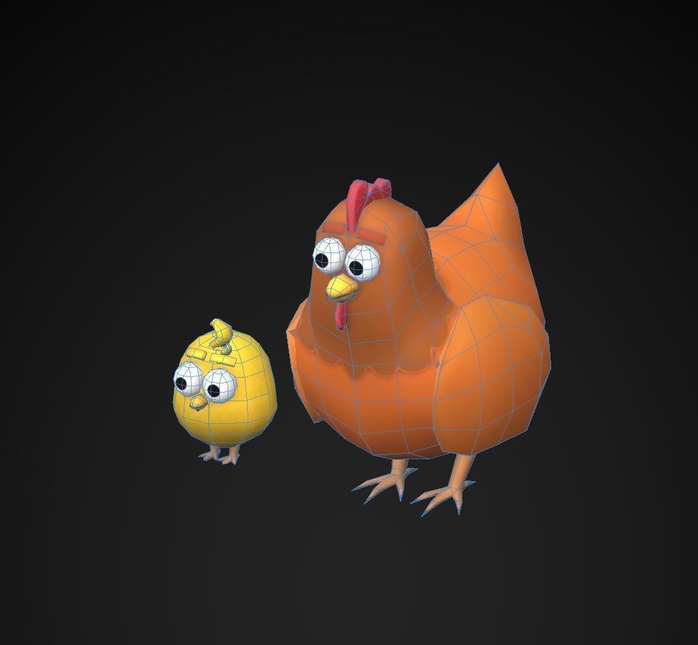 Hen and Chicken Stylized Low-poly 3D model_8