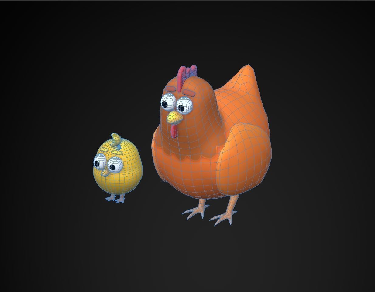 Hen and Chicken Stylized Low-poly 3D model_7