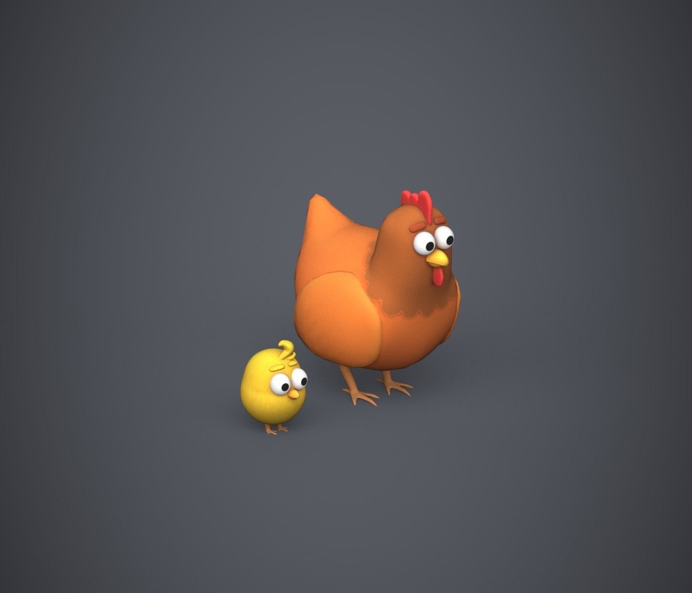 Hen and Chicken Stylized Low-poly 3D model_2