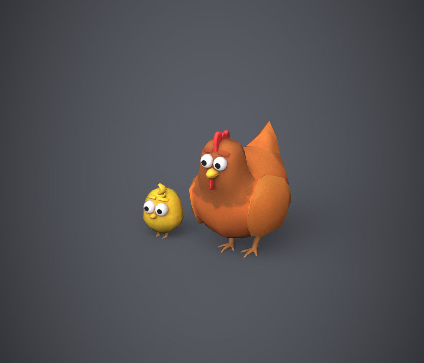 Hen and Chicken Stylized Low-poly 3D model_4