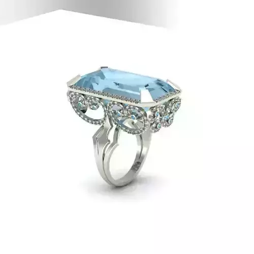 octagon aquamarine and diamond ring