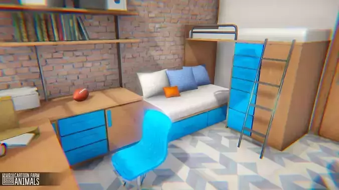 Teen room - interior and props Low-poly 3D model