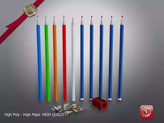 Pencil Pack Low-poly 3D model