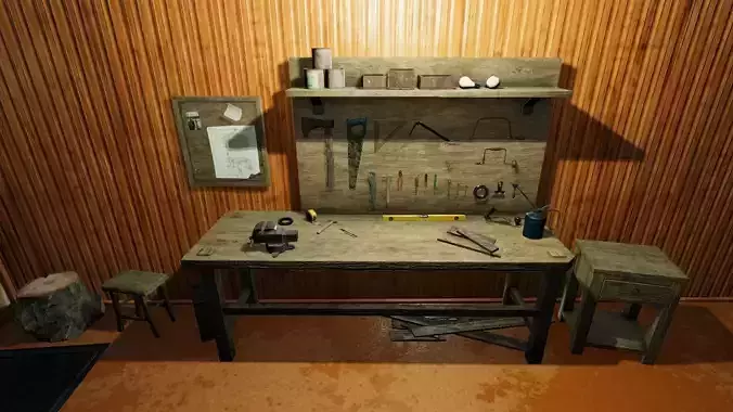 Workbench With Tools Low-poly 3D model