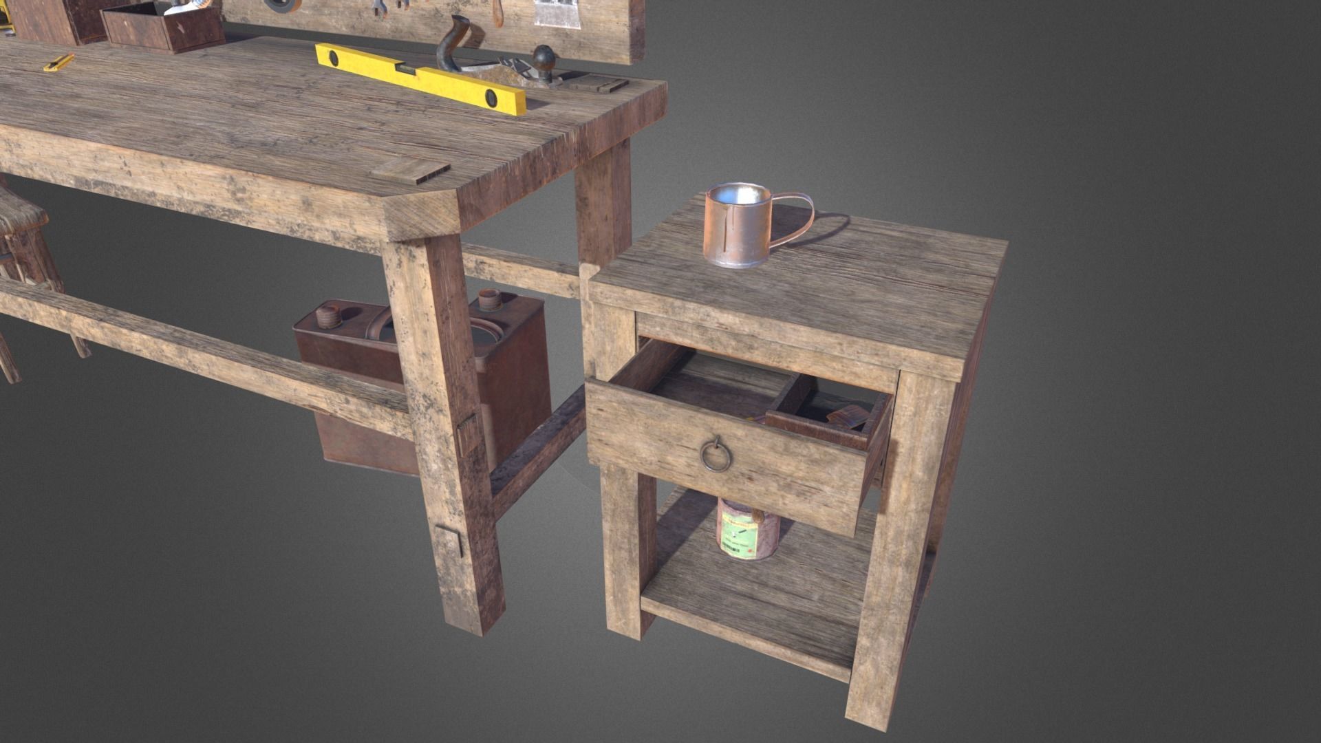 Workbench With Tools Low-poly 3D model_4