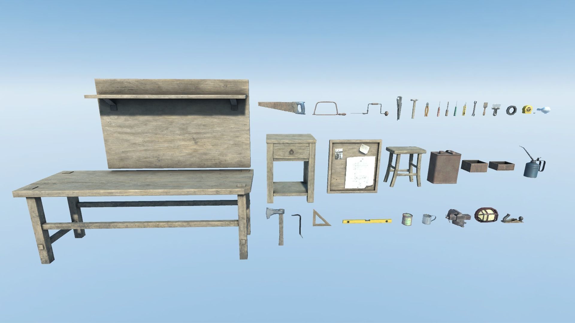 Workbench With Tools Low-poly 3D model_7