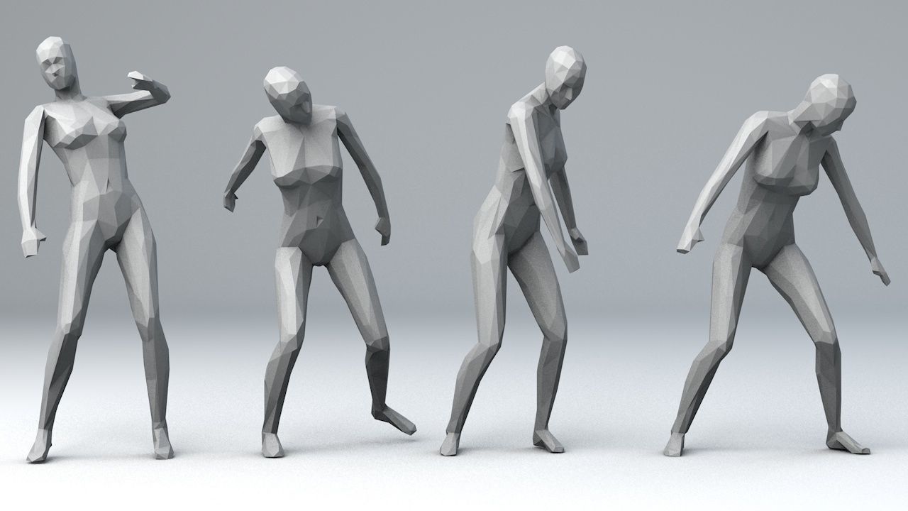 15 Lowpoly Women Sport Fitness Dance Activity Poses Low-poly 3D model_3