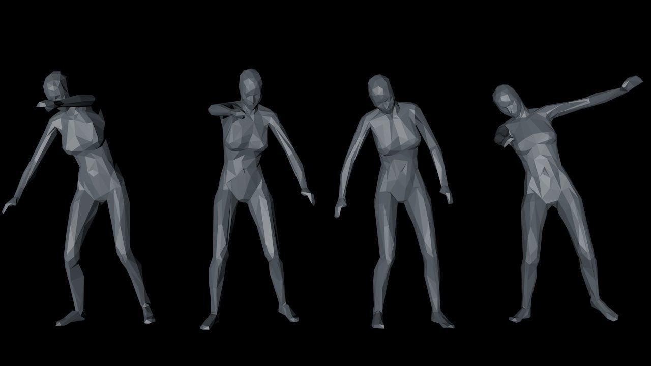 15 Lowpoly Women Sport Fitness Dance Activity Poses Low-poly 3D model_9
