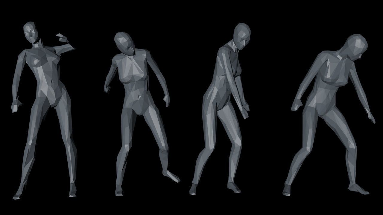 15 Lowpoly Women Sport Fitness Dance Activity Poses Low-poly 3D model_12