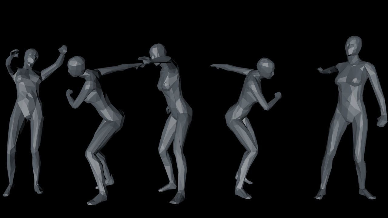15 Lowpoly Women Sport Fitness Dance Activity Poses Low-poly 3D model_10