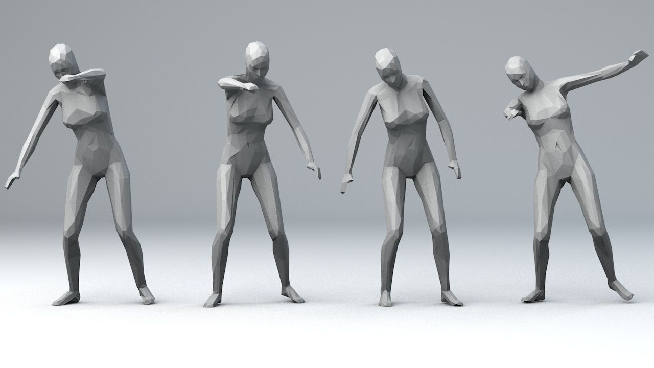 15 Lowpoly Women Sport Fitness Dance Activity Poses Low-poly 3D model_2