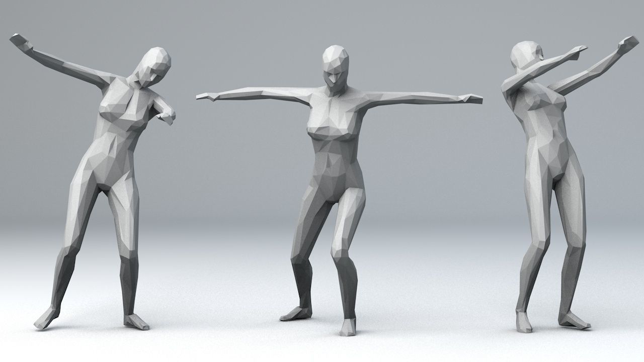 15 Lowpoly Women Sport Fitness Dance Activity Poses Low-poly 3D model_4