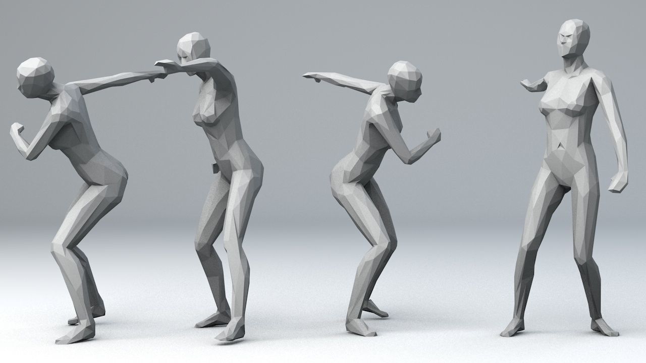 15 Lowpoly Women Sport Fitness Dance Activity Poses Low-poly 3D model_1