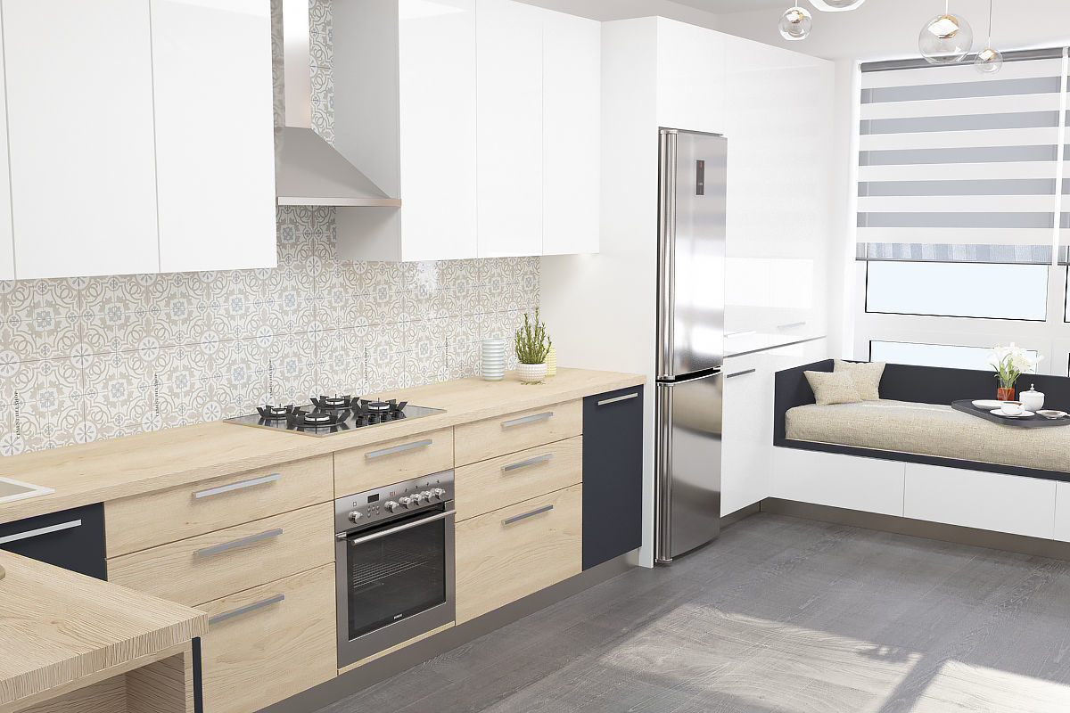 KITCHEN modern with cabinets and stainless steel appliances 3D model_5