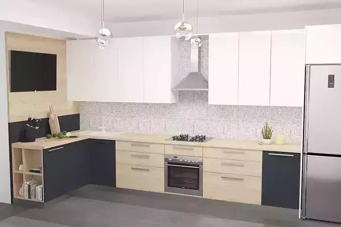 KITCHEN modern with cabinets and stainless steel appliances 3D model