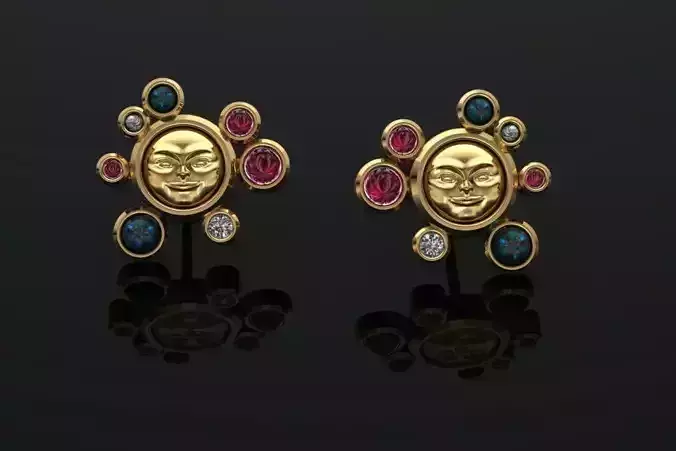 Earring Moon Face Stud