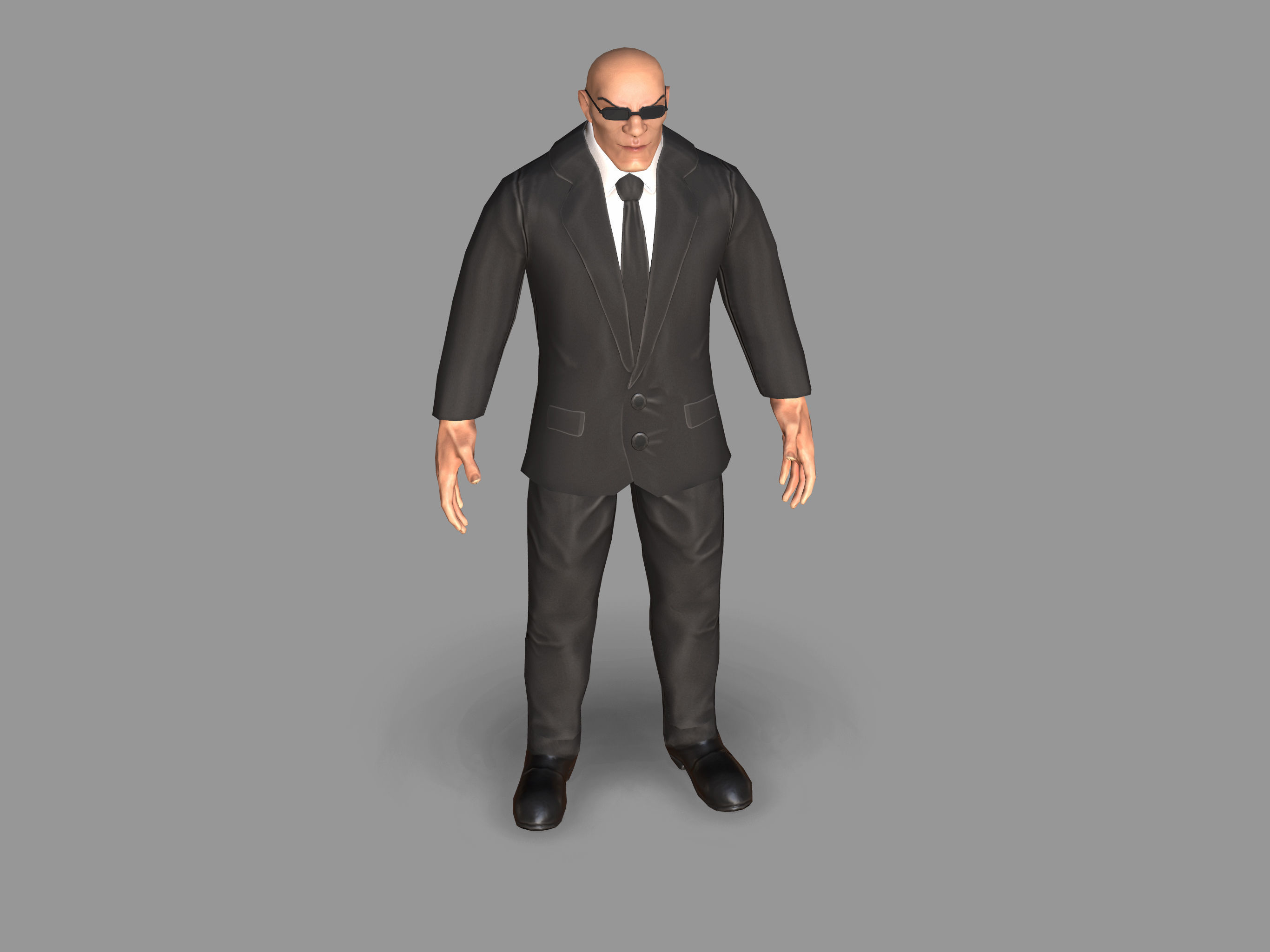 Bodyguard man in suit Low-poly 3D model_7