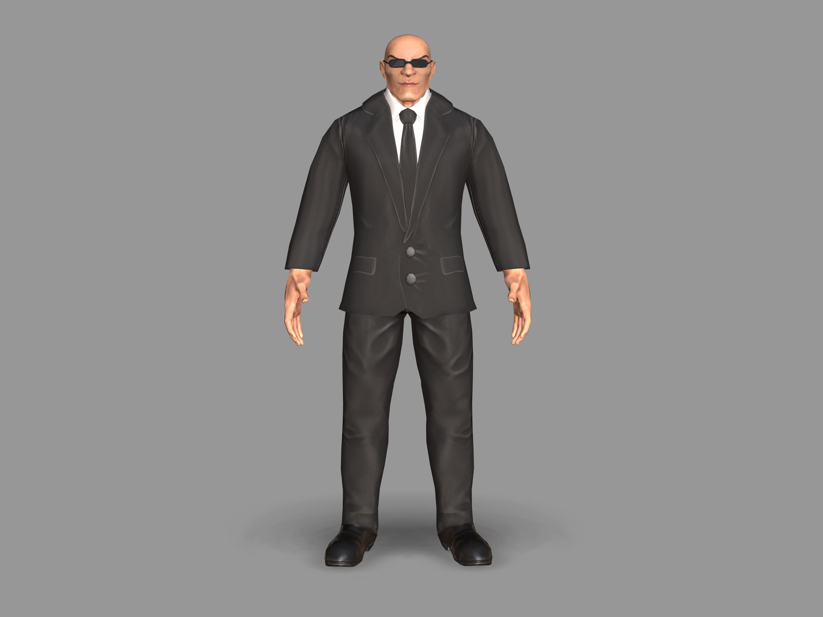 Bodyguard man in suit Low-poly 3D model_2