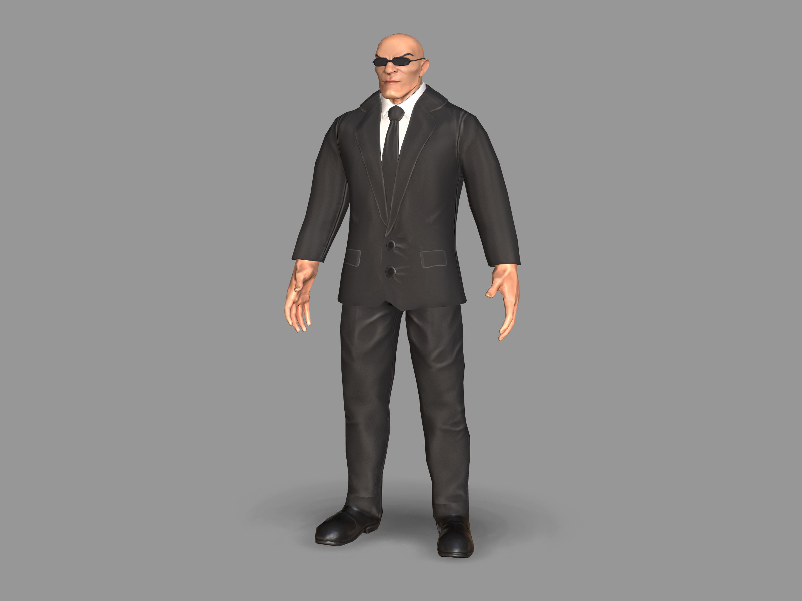 Bodyguard man in suit Low-poly 3D model_1