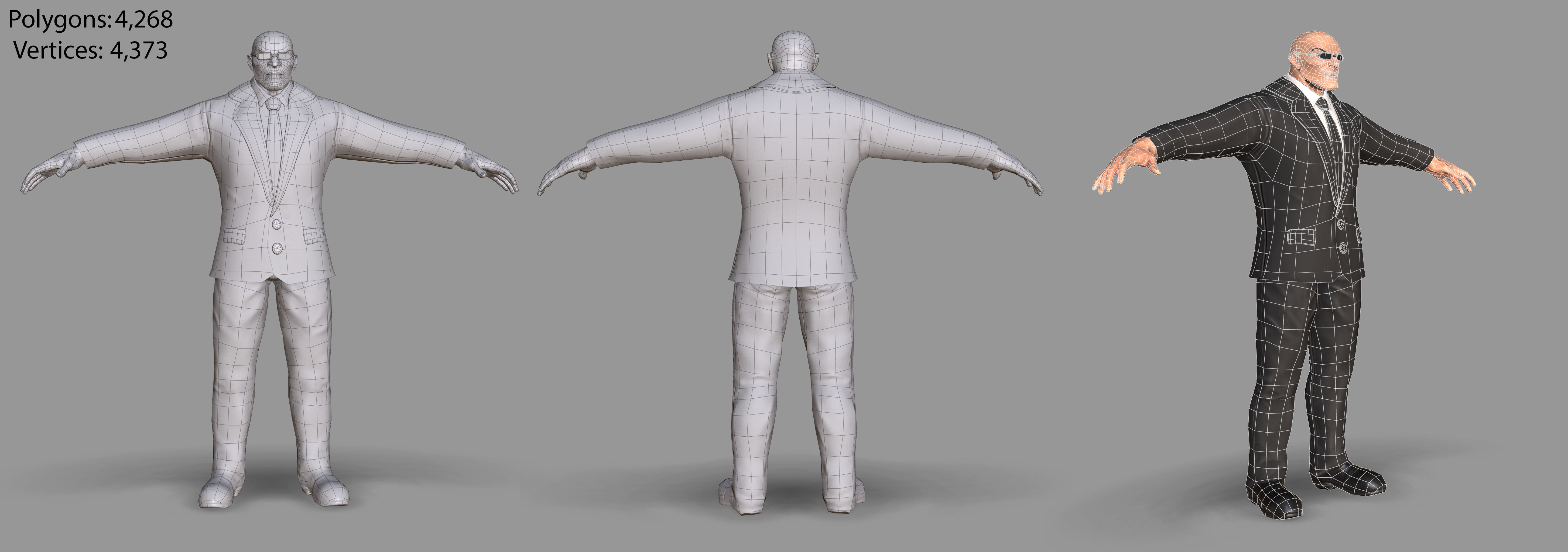 Bodyguard man in suit Low-poly 3D model_12