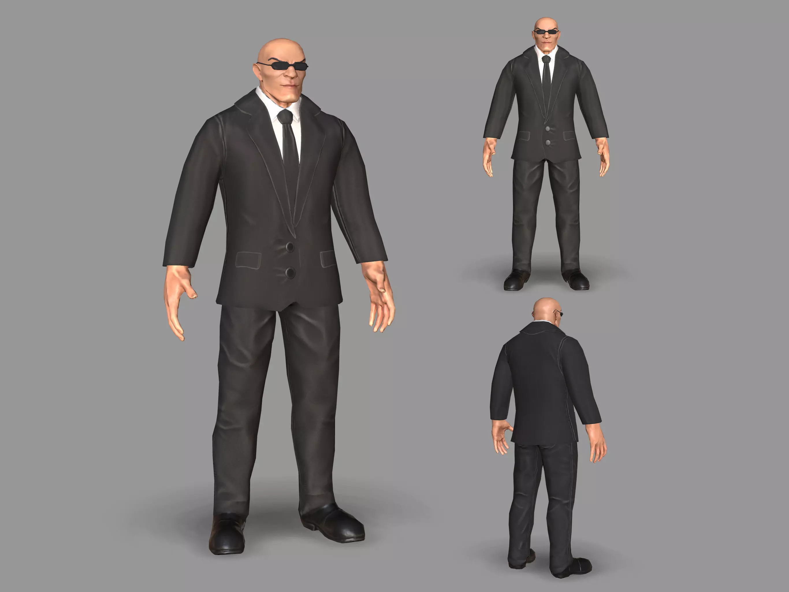 Bodyguard man in suit Low-poly 3D model_0