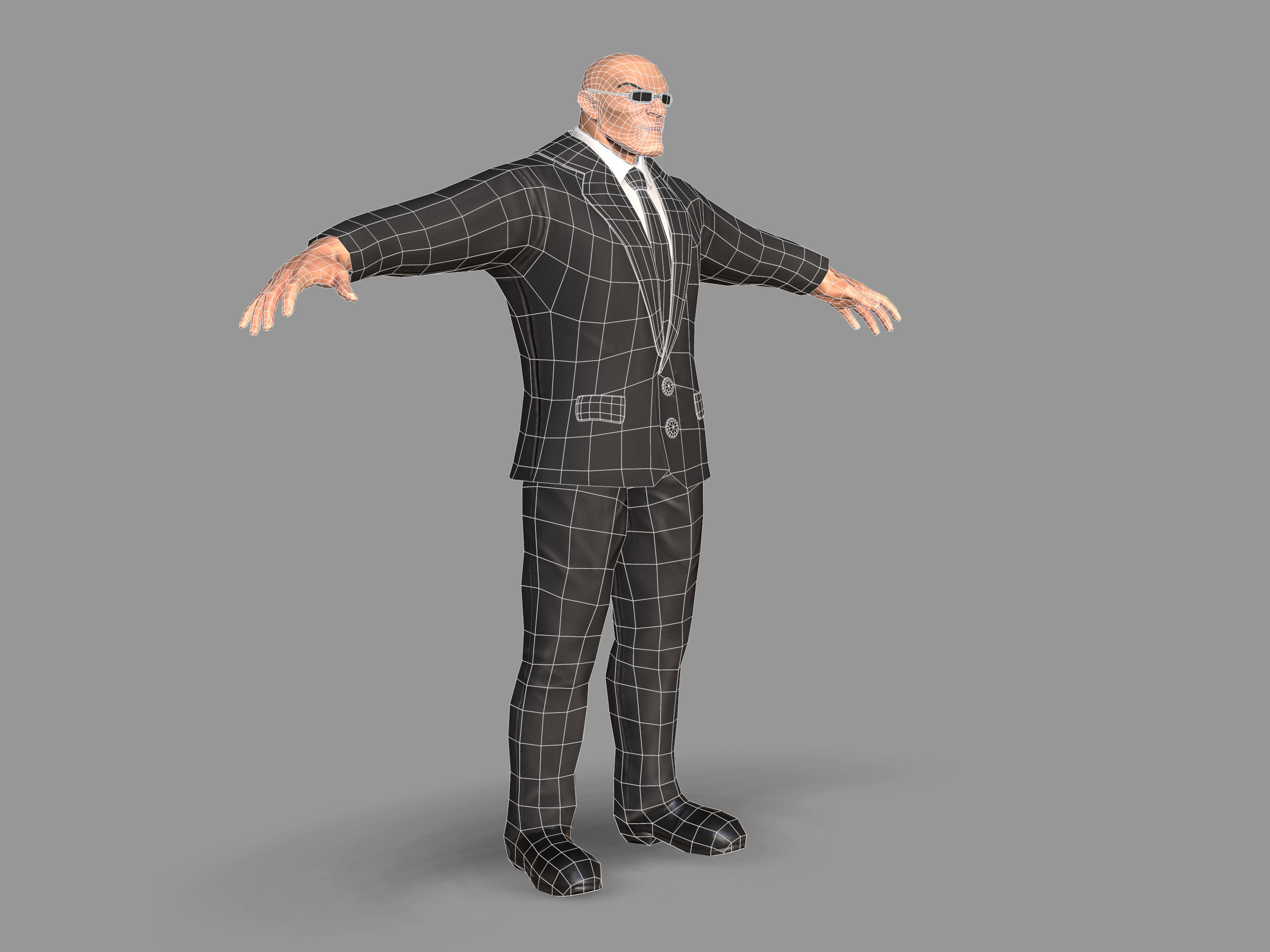 Bodyguard man in suit Low-poly 3D model_13