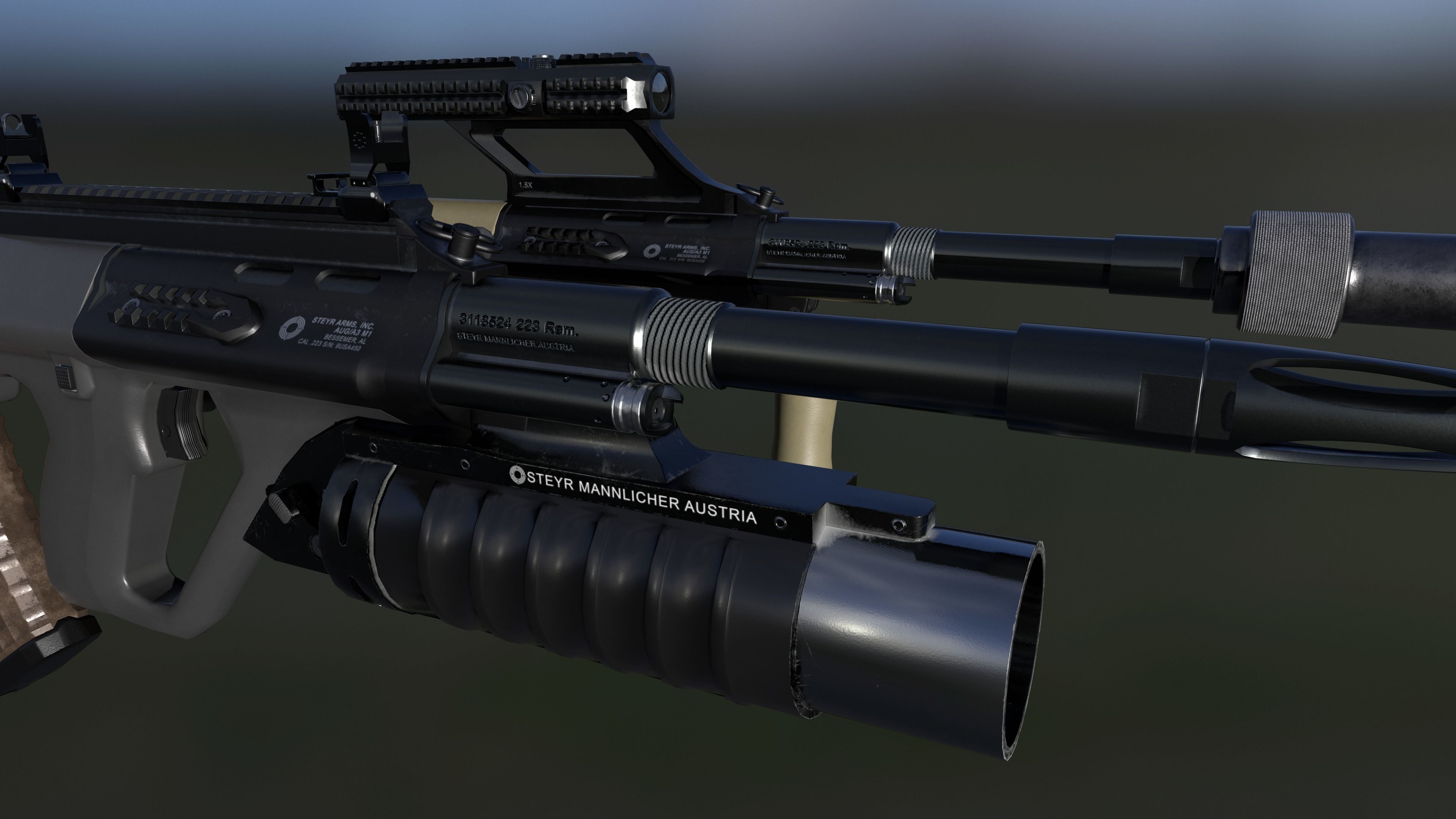 AUG A3 Austrian assault rifle for FPS Low-poly 3D model_24