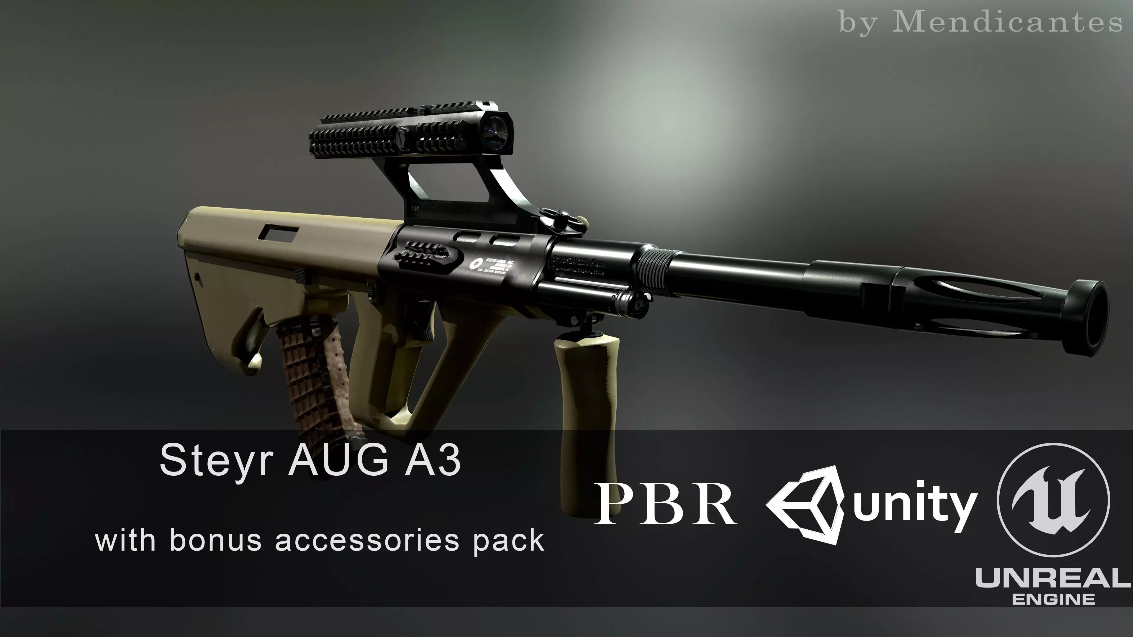 AUG A3 Austrian assault rifle for FPS Low-poly 3D model_0