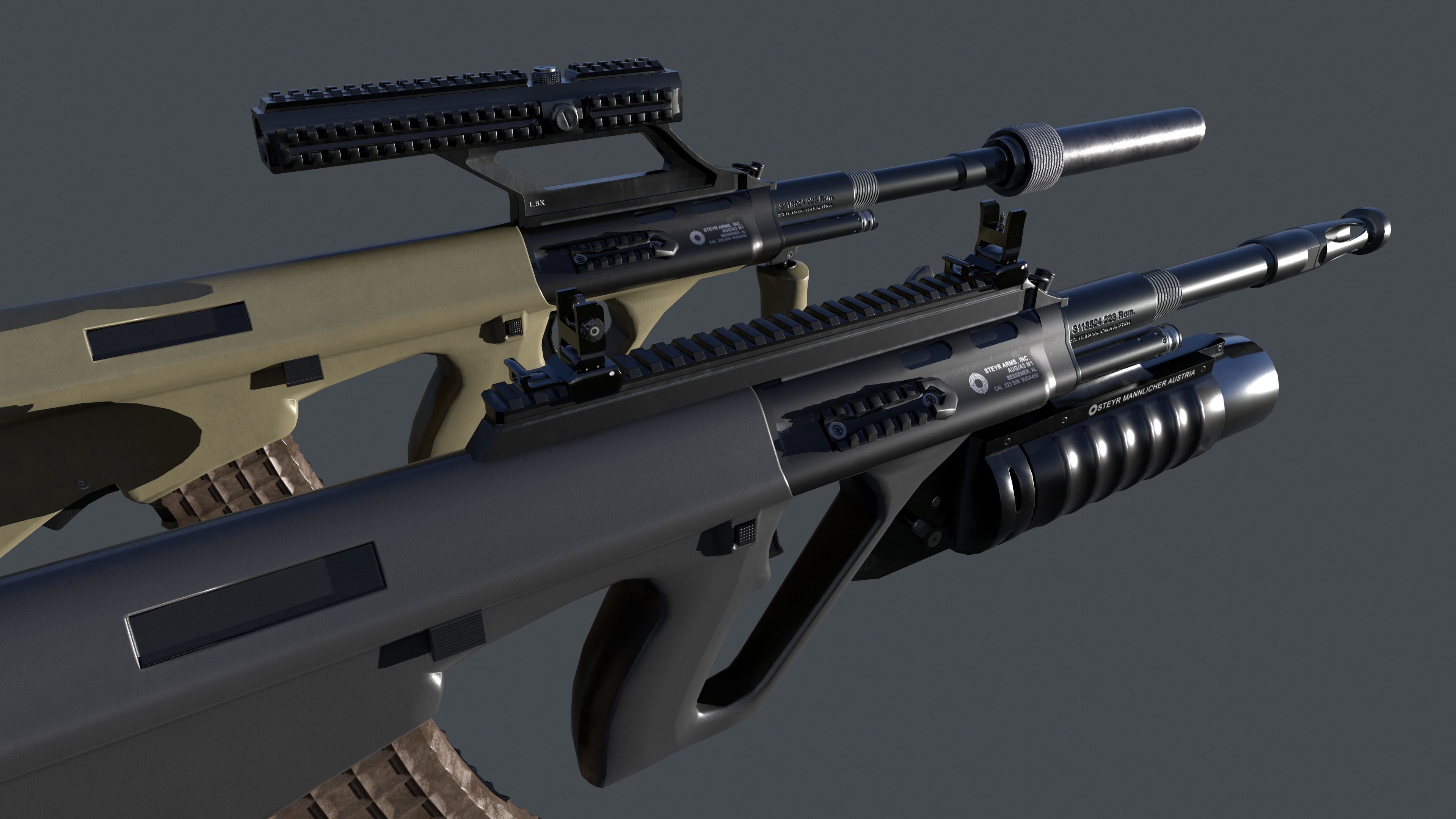 AUG A3 Austrian assault rifle for FPS Low-poly 3D model_27