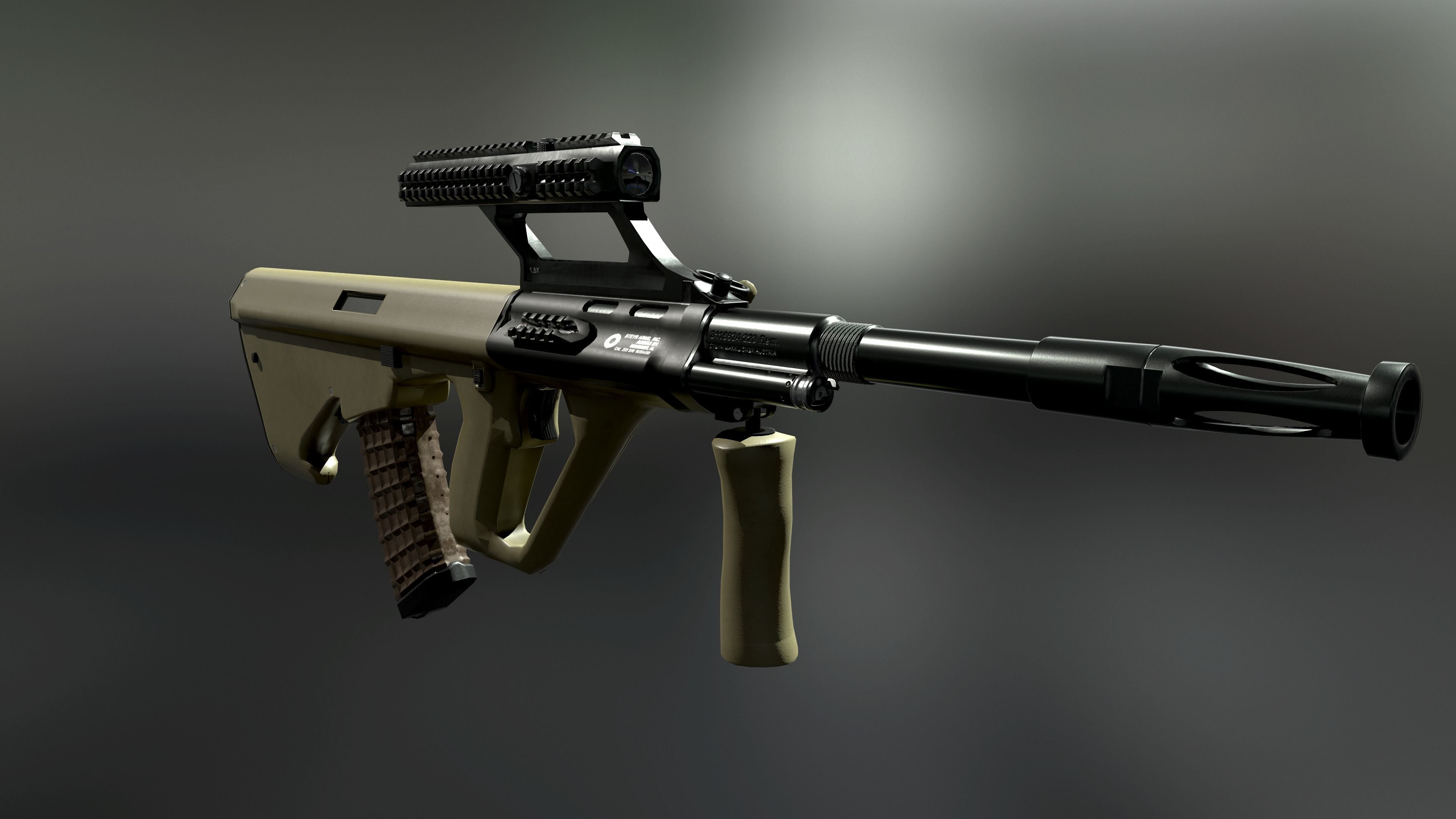 AUG A3 Austrian assault rifle for FPS Low-poly 3D model_1