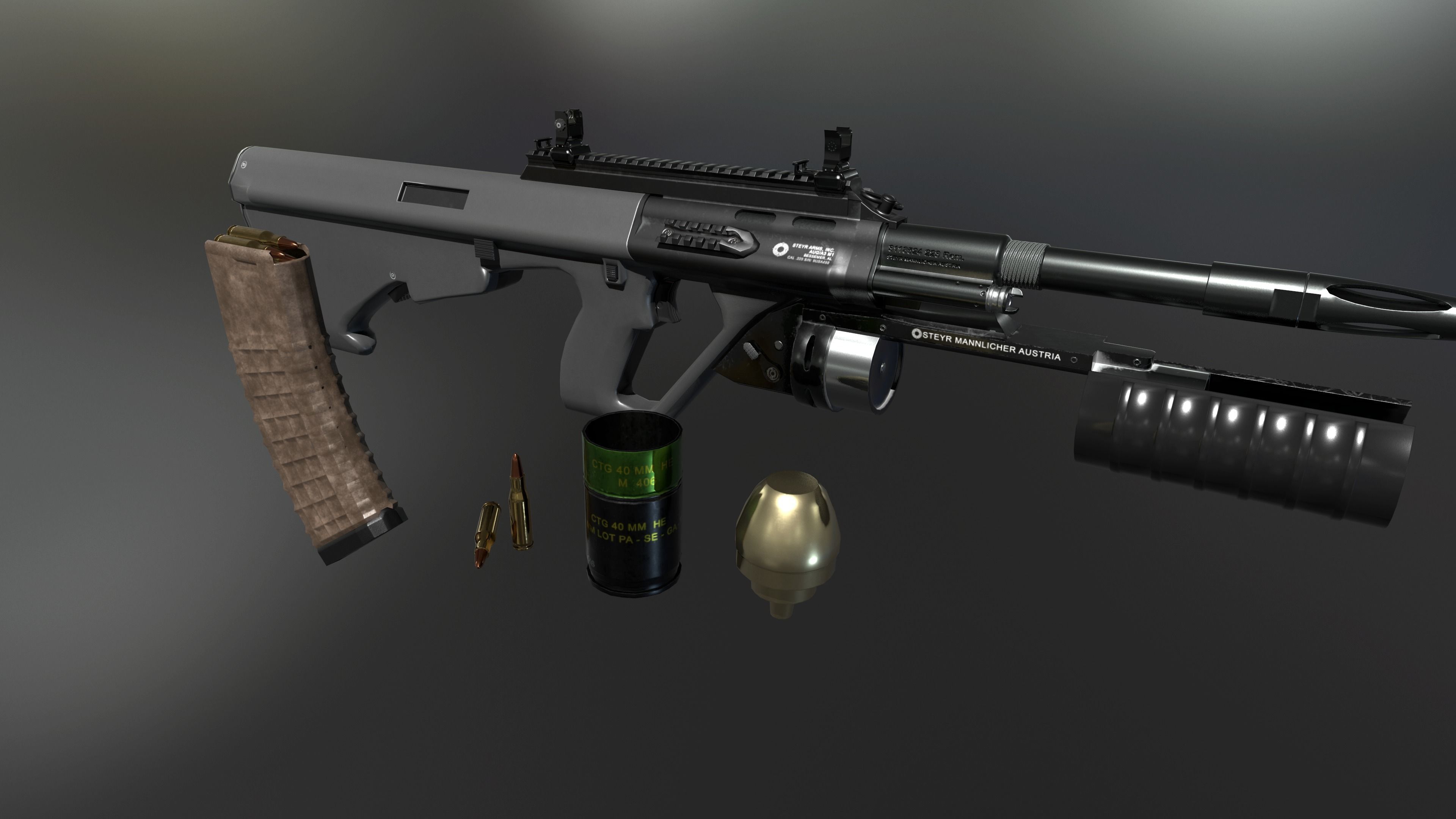 AUG A3 Austrian assault rifle for FPS Low-poly 3D model_18