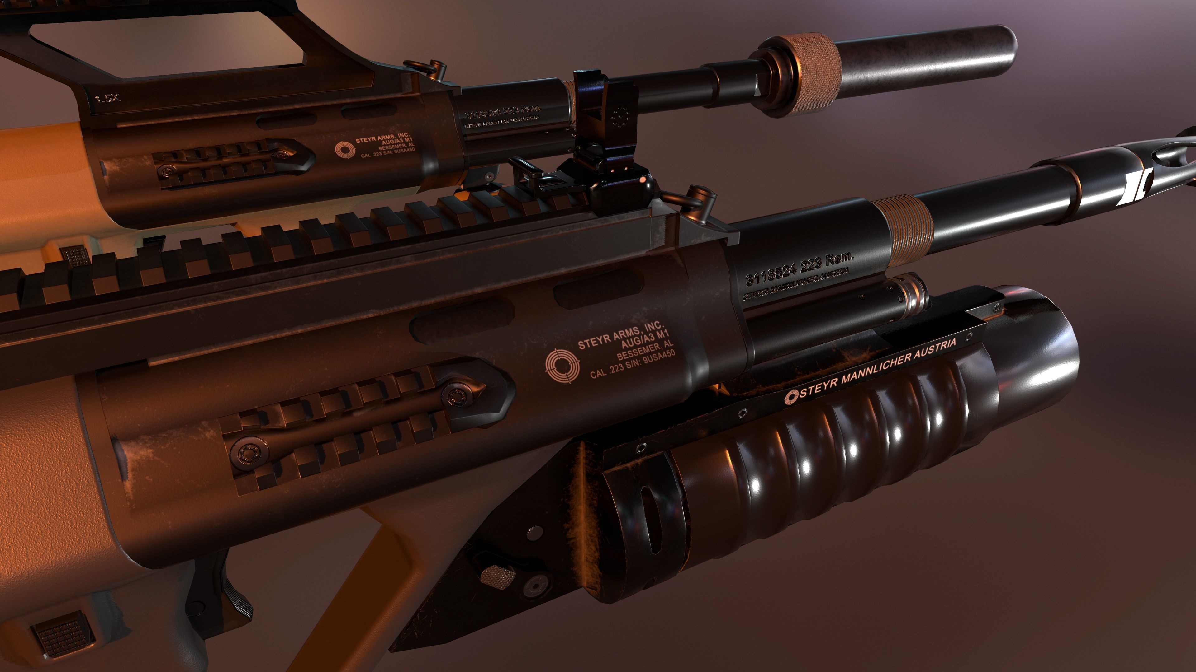 AUG A3 Austrian assault rifle for FPS Low-poly 3D model_23