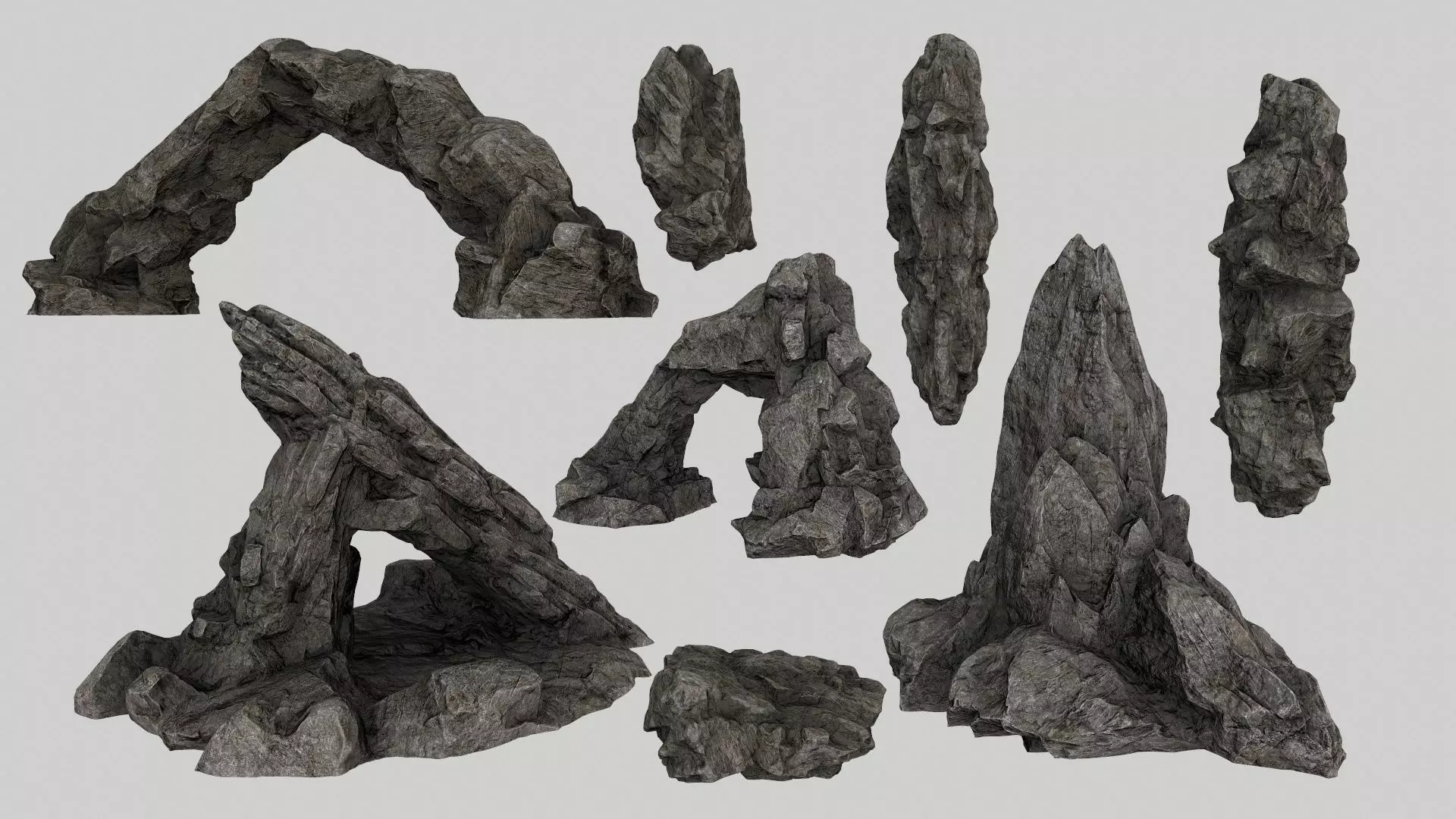 rocks set of in shapes Low-poly 3D model_0