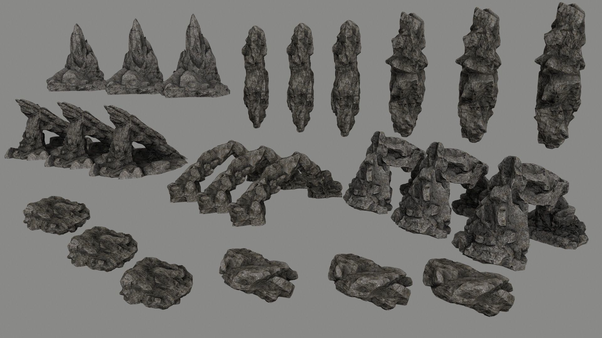 rocks set of in shapes Low-poly 3D model_1