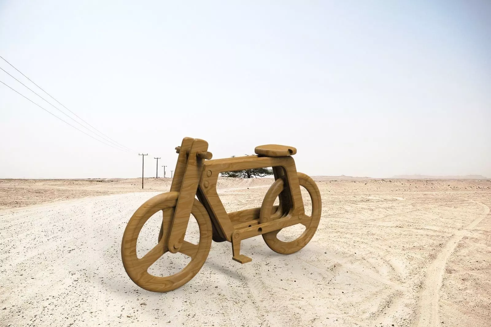 Wooden bicycle 3D model_0