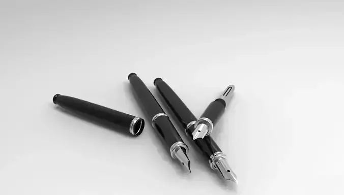Pen 3d model three fountain pens 3D model