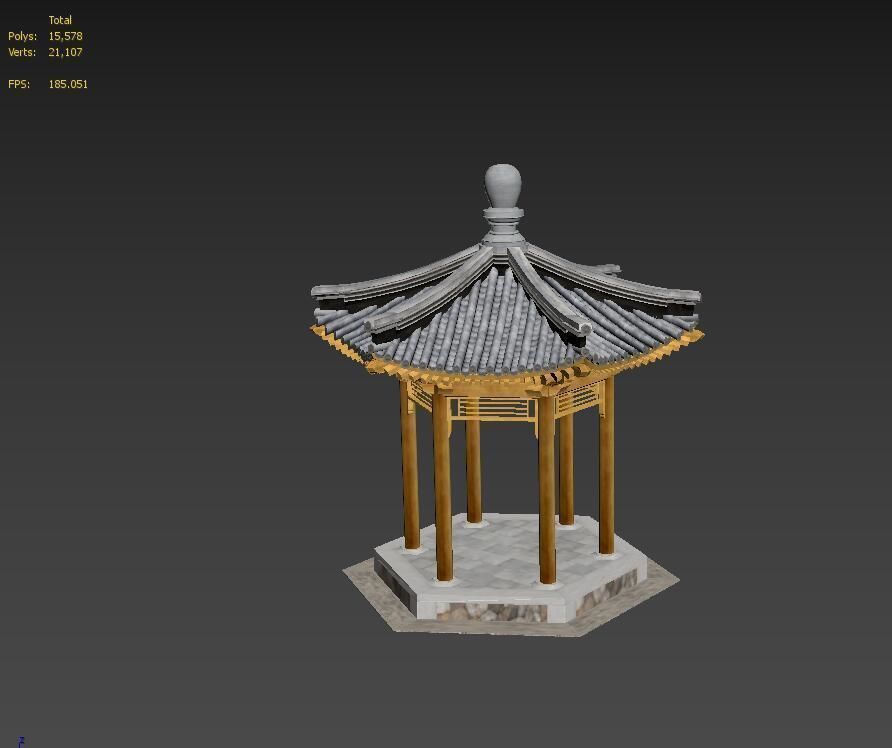 Ancient Chinese Architecture   Six corner Pavilion Low-poly 3D model_11