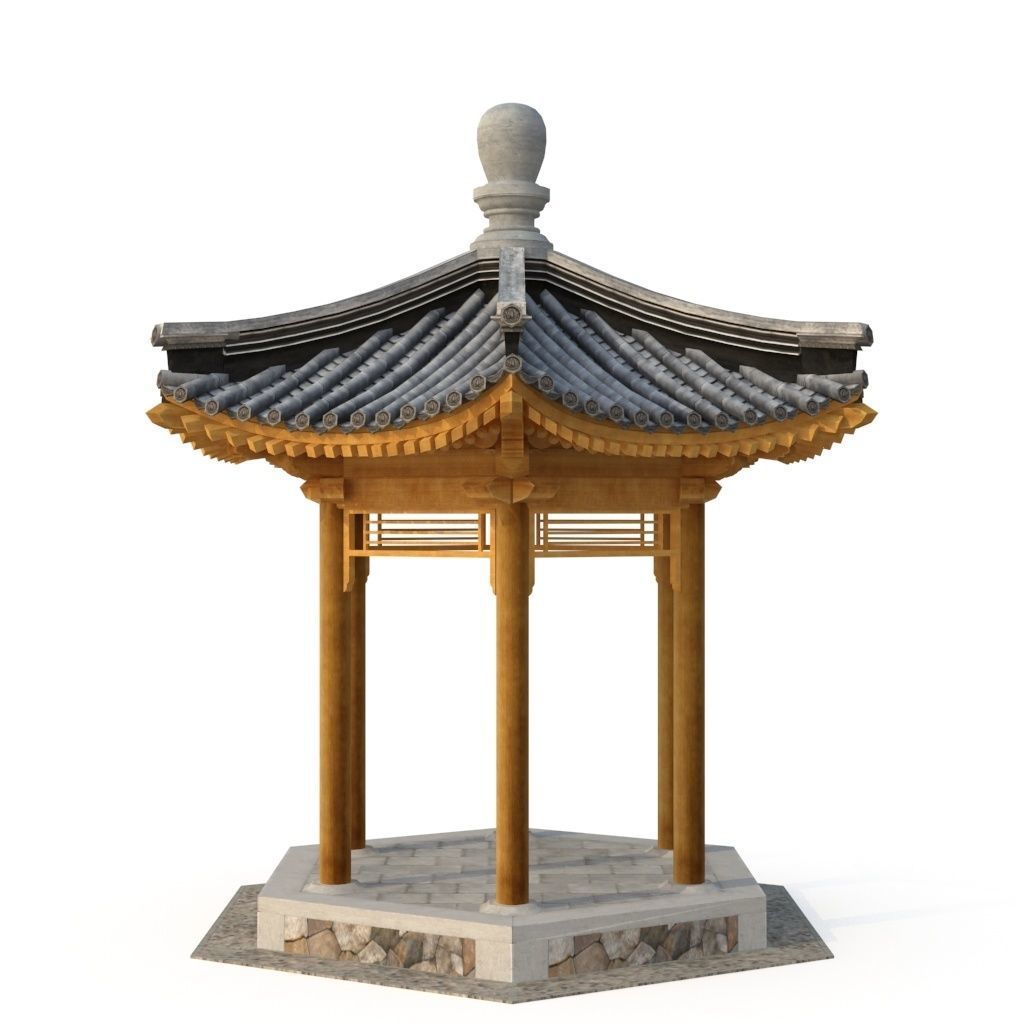 Ancient Chinese Architecture   Six corner Pavilion Low-poly 3D model_4