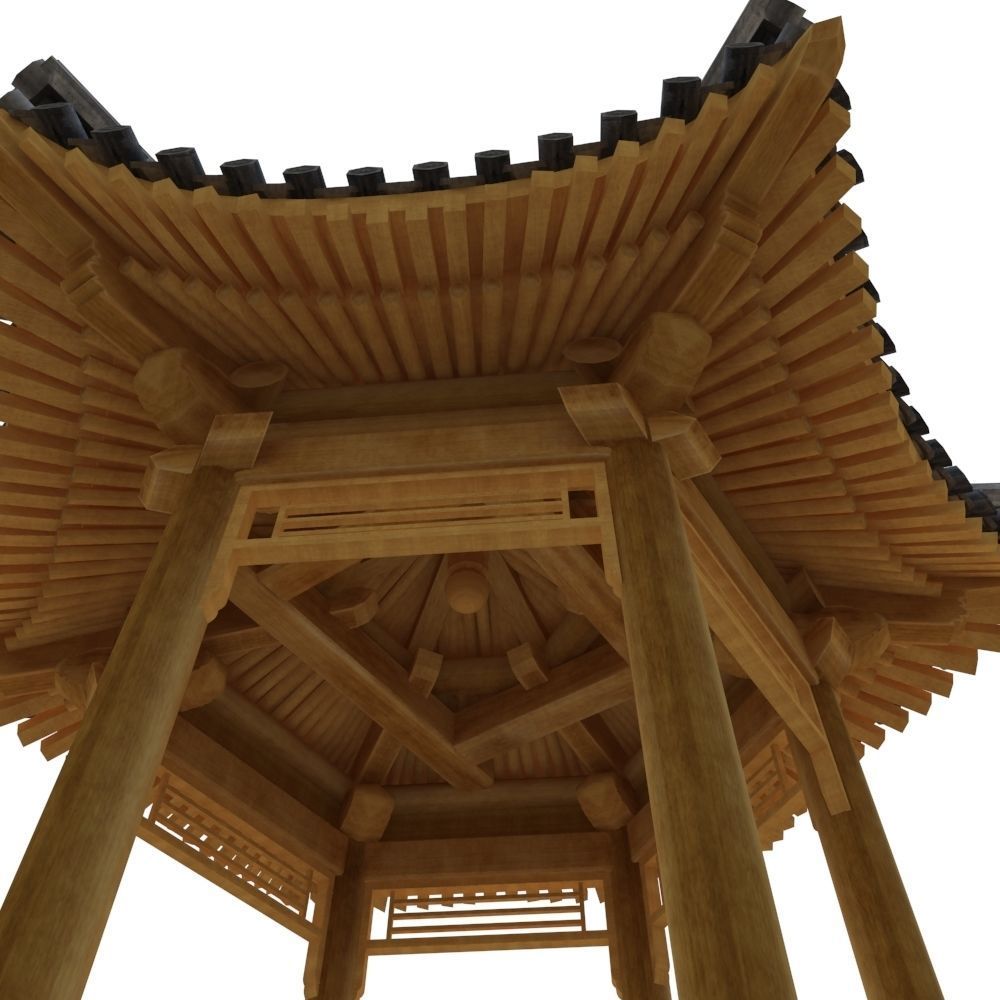Ancient Chinese Architecture   Six corner Pavilion Low-poly 3D model_6