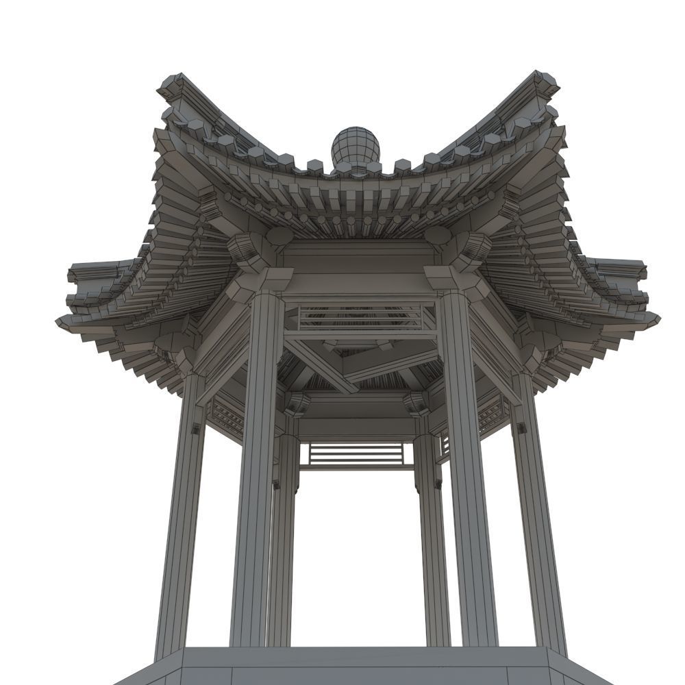 Ancient Chinese Architecture   Six corner Pavilion Low-poly 3D model_10