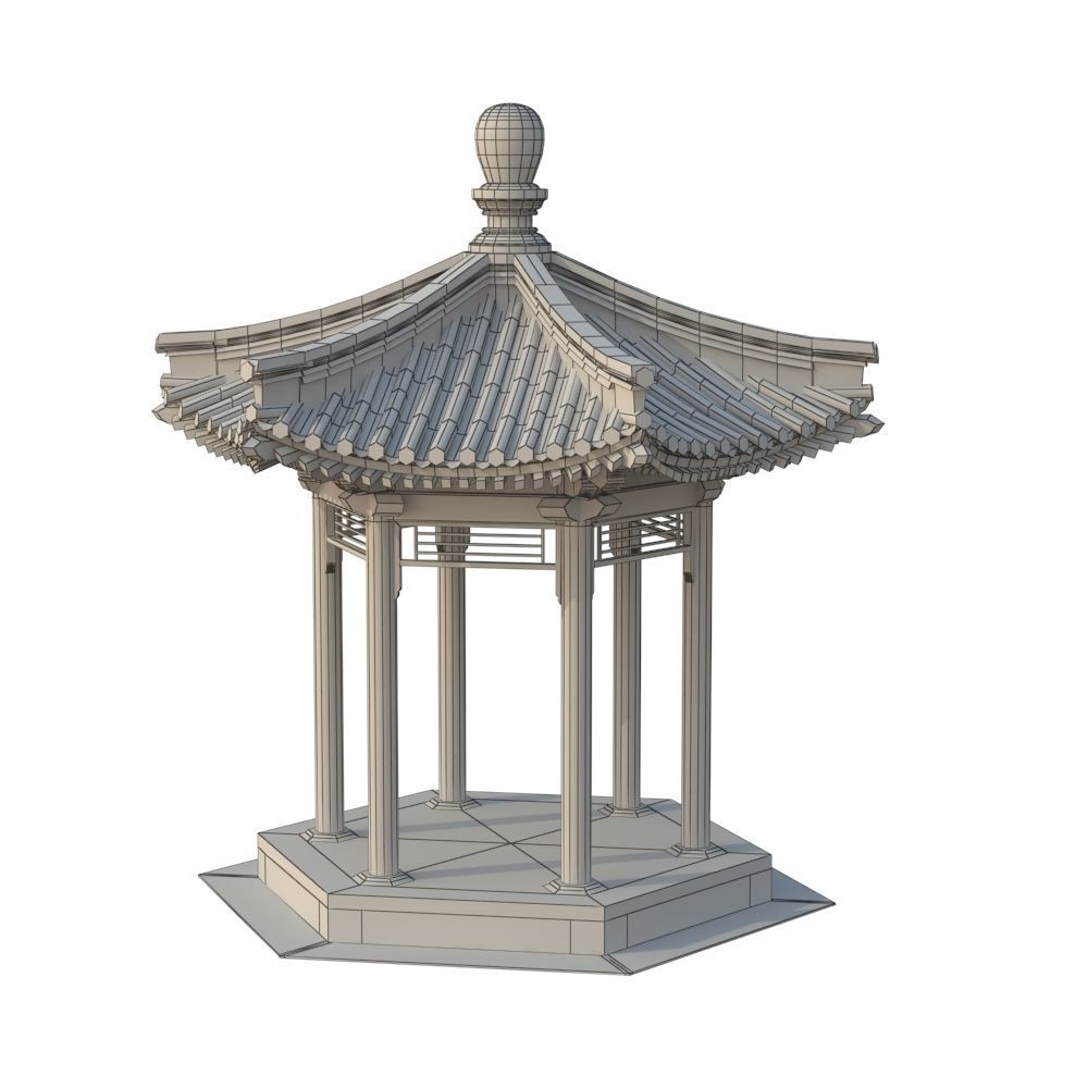 Ancient Chinese Architecture   Six corner Pavilion Low-poly 3D model_9