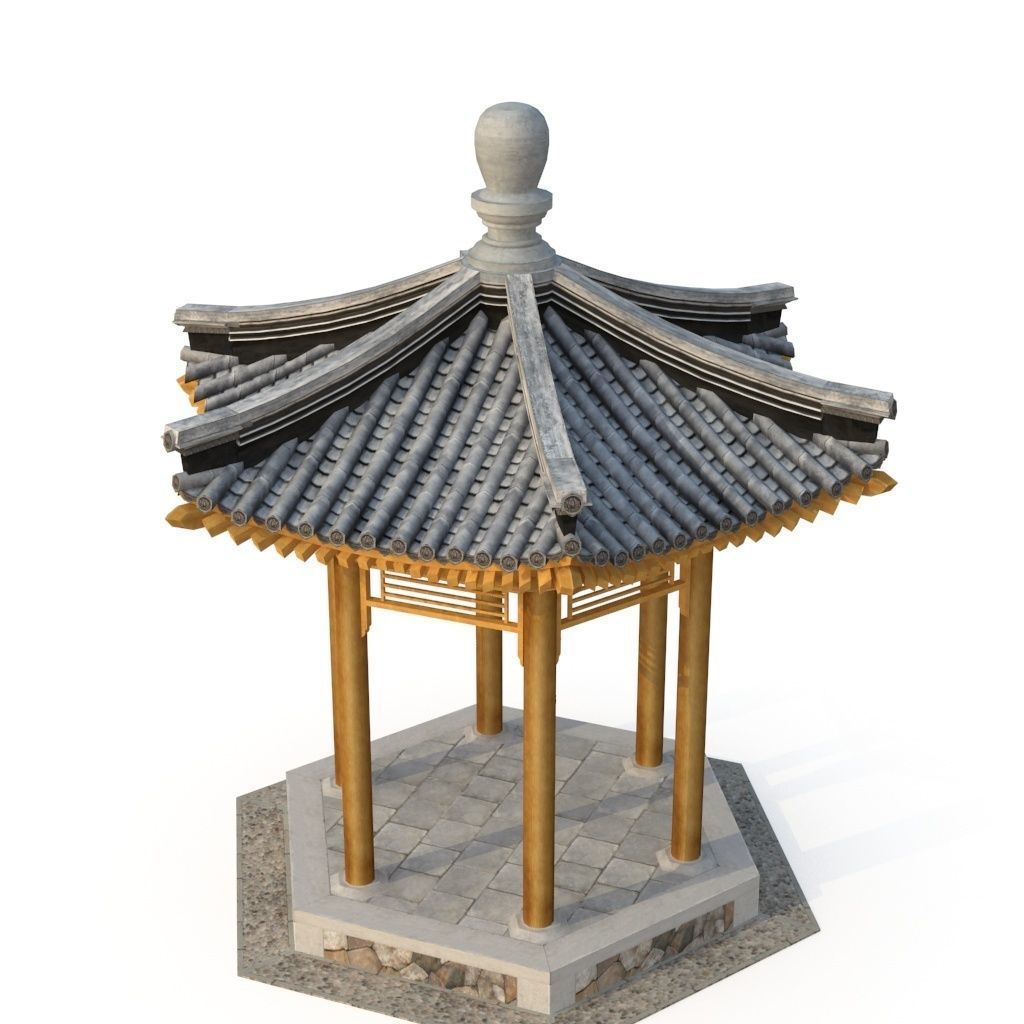 Ancient Chinese Architecture   Six corner Pavilion Low-poly 3D model_5