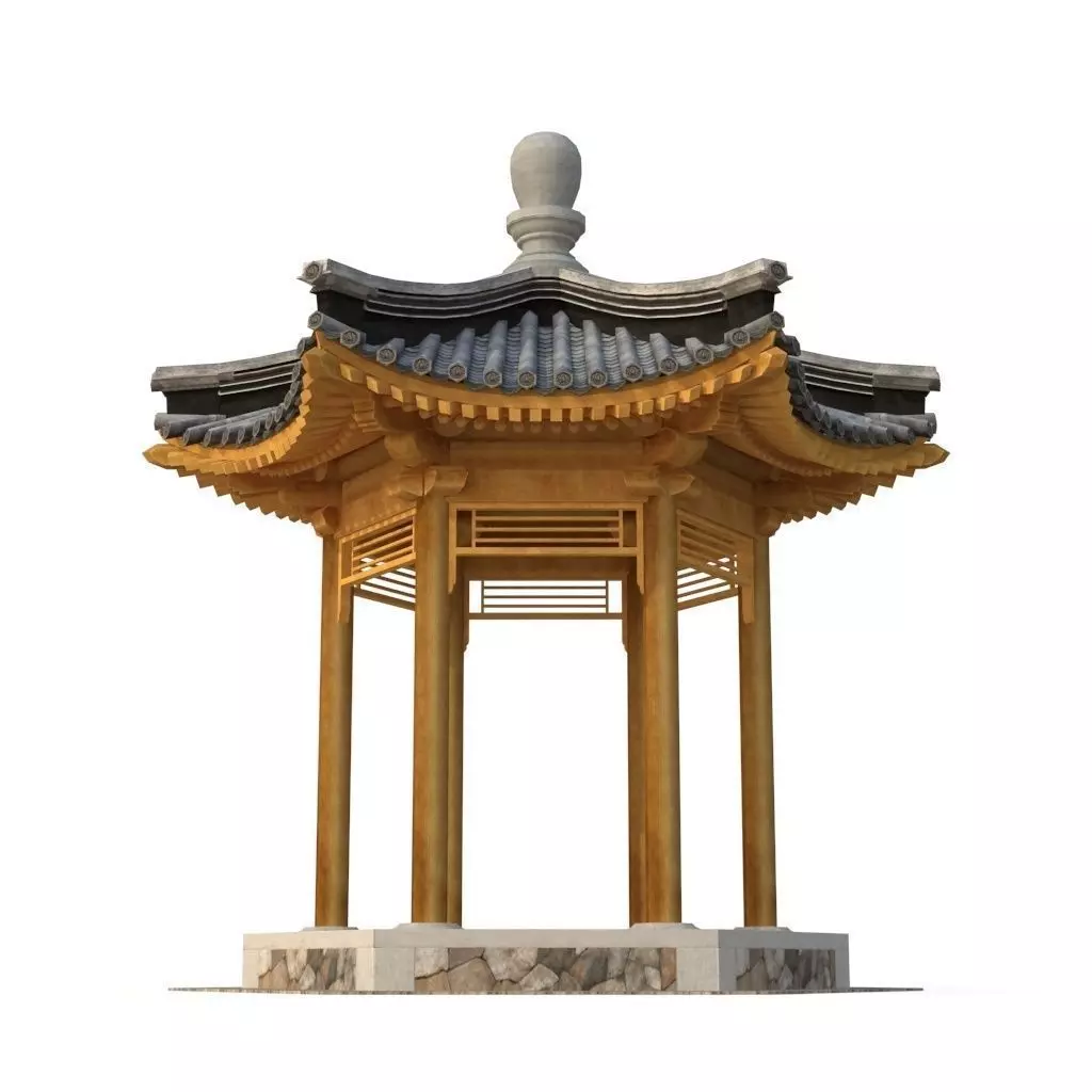 Ancient Chinese Architecture   Six corner Pavilion Low-poly 3D model_0