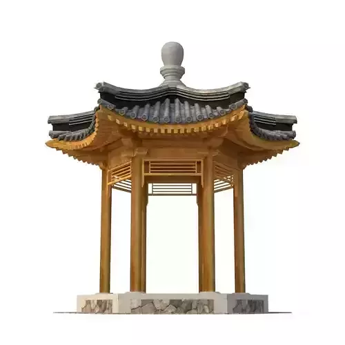 Ancient Chinese Architecture   Six corner Pavilion Low-poly 3D model