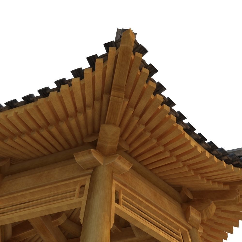 Ancient Chinese Architecture   Six corner Pavilion Low-poly 3D model_7